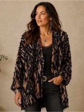 Vintage‎ Artisan Textured Boho Southwest Jacket – Oversized Cotton Strips-L/XL
